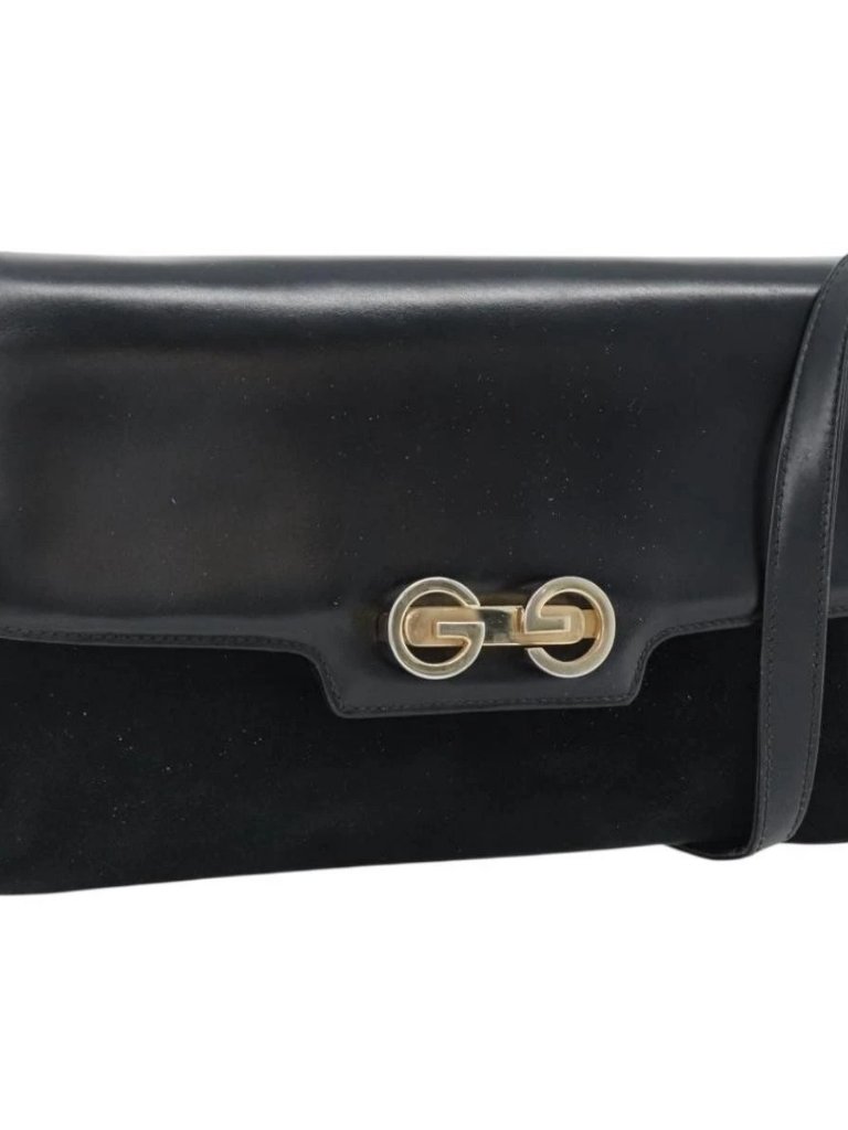 Gucci Shoulder Bag Suede Black Gold Auth Ep12880